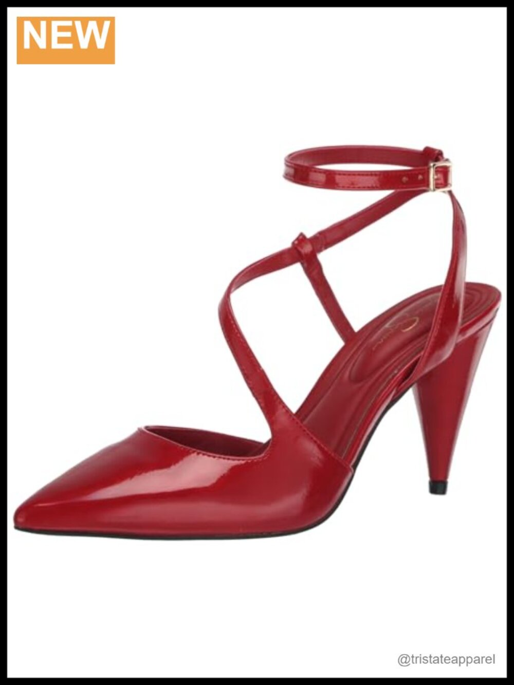 Faux Leather Pointed Toe Heeled Sandal Evening Pump Ankle Strap